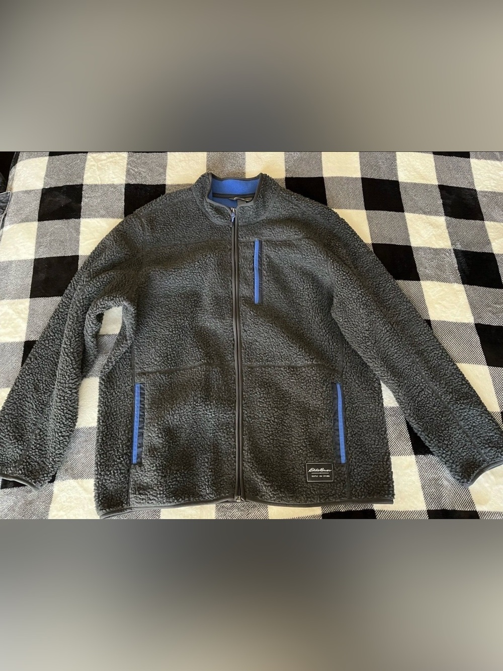 Size XL - Eddie Bauer Charcoal Grey Blue Sherpa Full Zip Jacket
